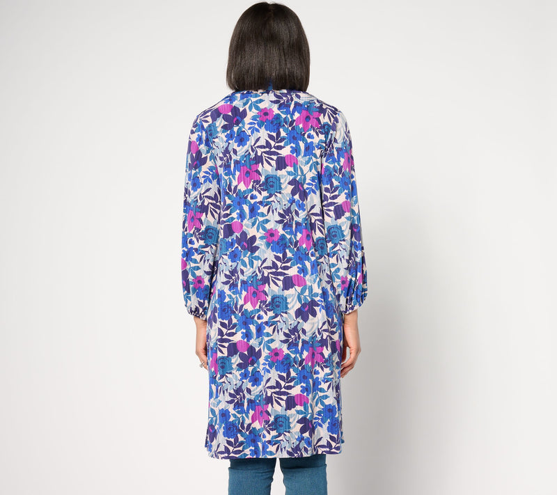 Susan Graver Petite Printed Liquid Knit Duster with Blouson Sleeves — View 2