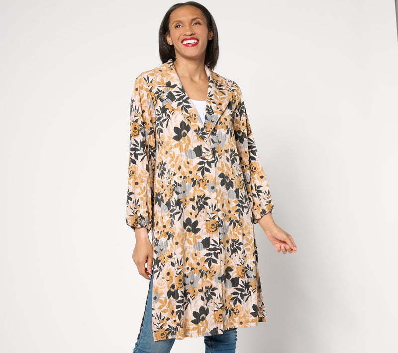 Susan Graver Petite Printed Liquid Knit Duster with Blouson Sleeves — View 11
