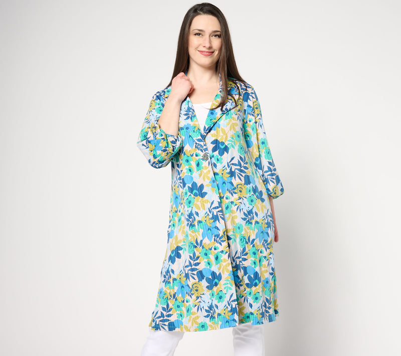 Susan Graver Petite Printed Liquid Knit Duster with Blouson Sleeves — View 12