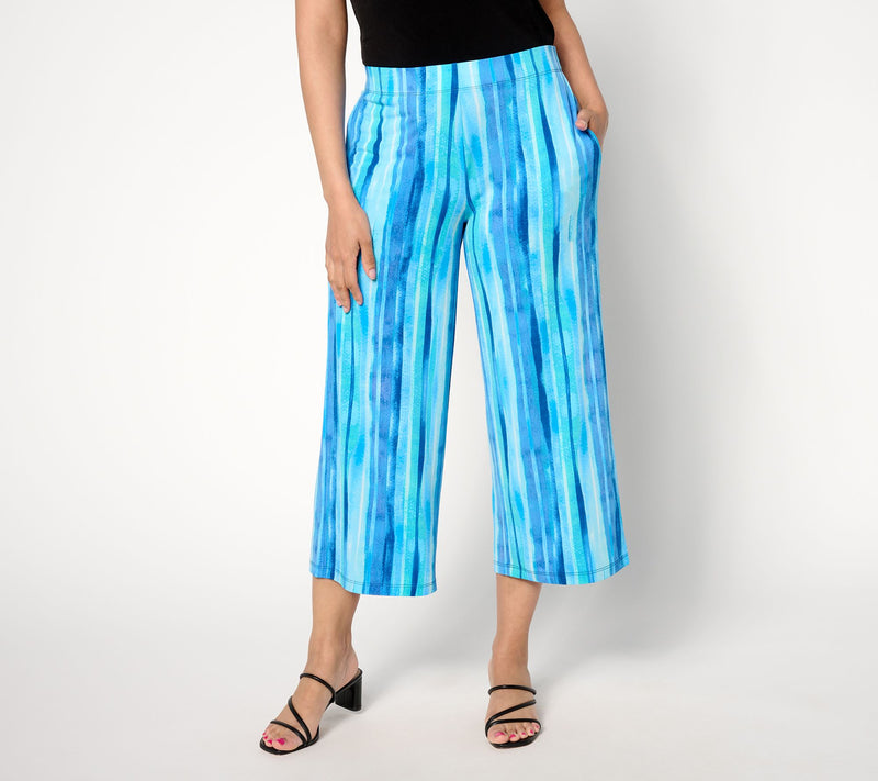 Susan Graver Regular Printed Liquid Knit Wide Leg Crop Pants — Main view