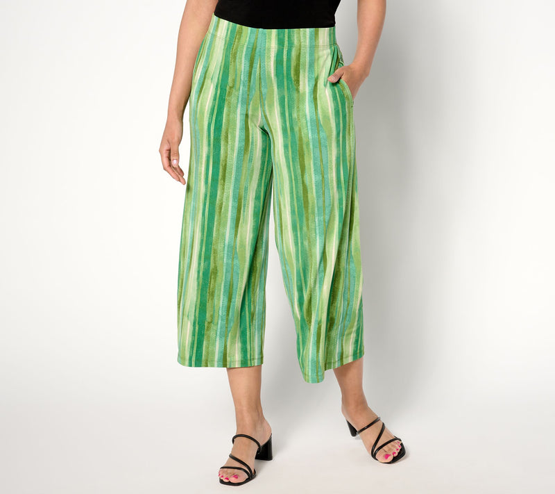 Susan Graver Regular Printed Liquid Knit Wide Leg Crop Pants — View 9