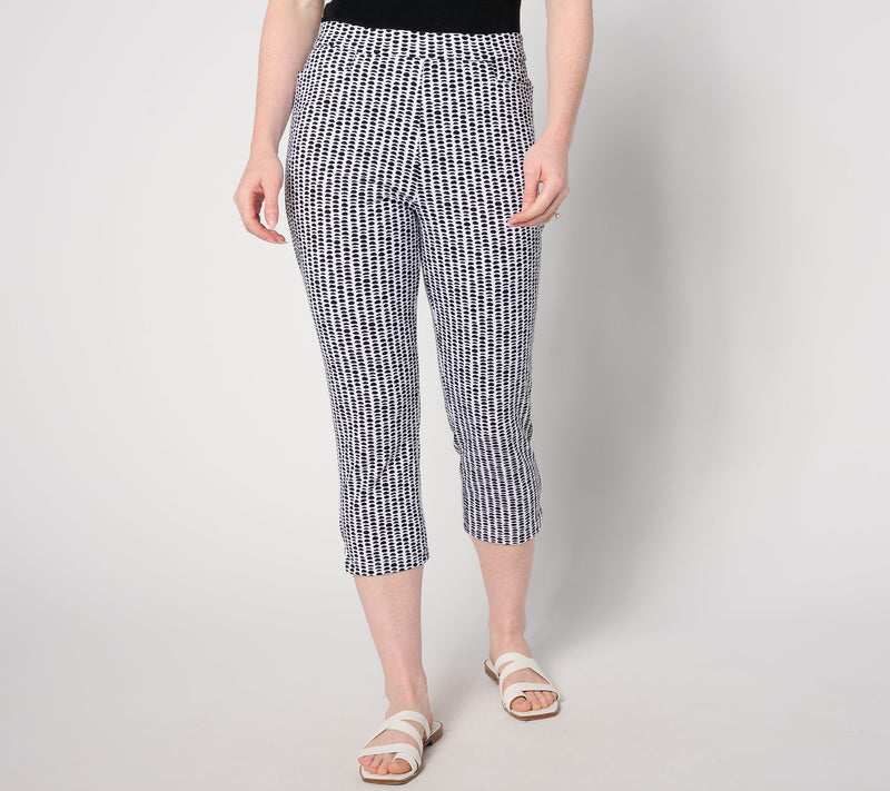 Susan Graver Weekend Petite Printed Premium Stretch Ava Slim-Leg Capri — View 7