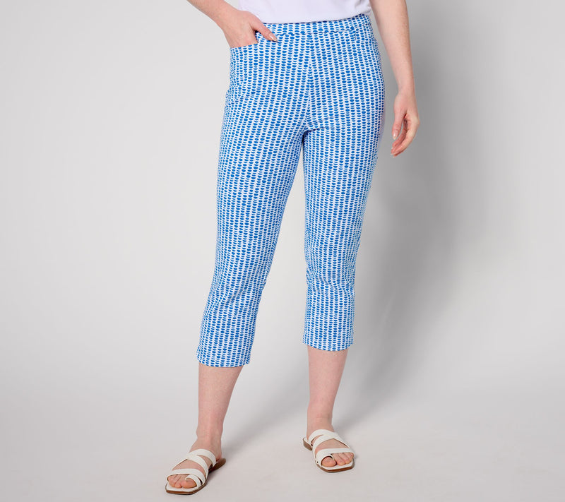 Susan Graver Weekend Petite Printed Premium Stretch Ava Slim-Leg Capri — Main view