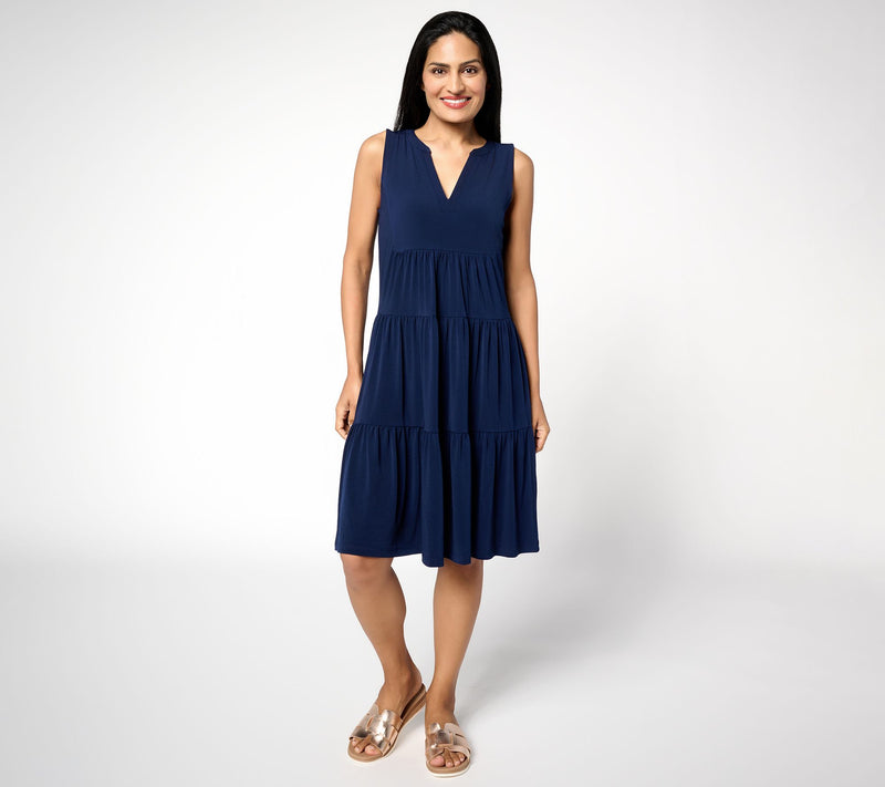 Susan Graver Every Day Regular Liquid Knit Sleeveless Tiered Dress — View 16
