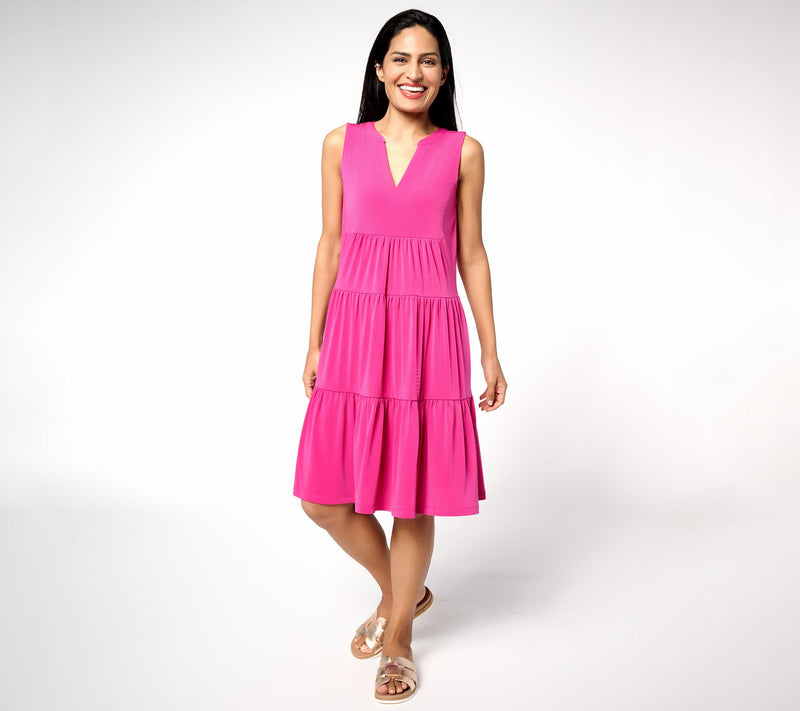 Susan Graver Every Day Regular Liquid Knit Sleeveless Tiered Dress — View 17