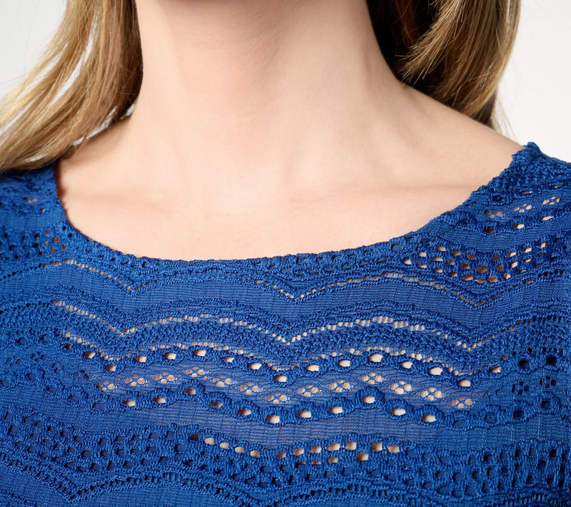 Susan Graver Passport Reg Knit Crochet Lace Midi Dress with Cami Slip — View 12