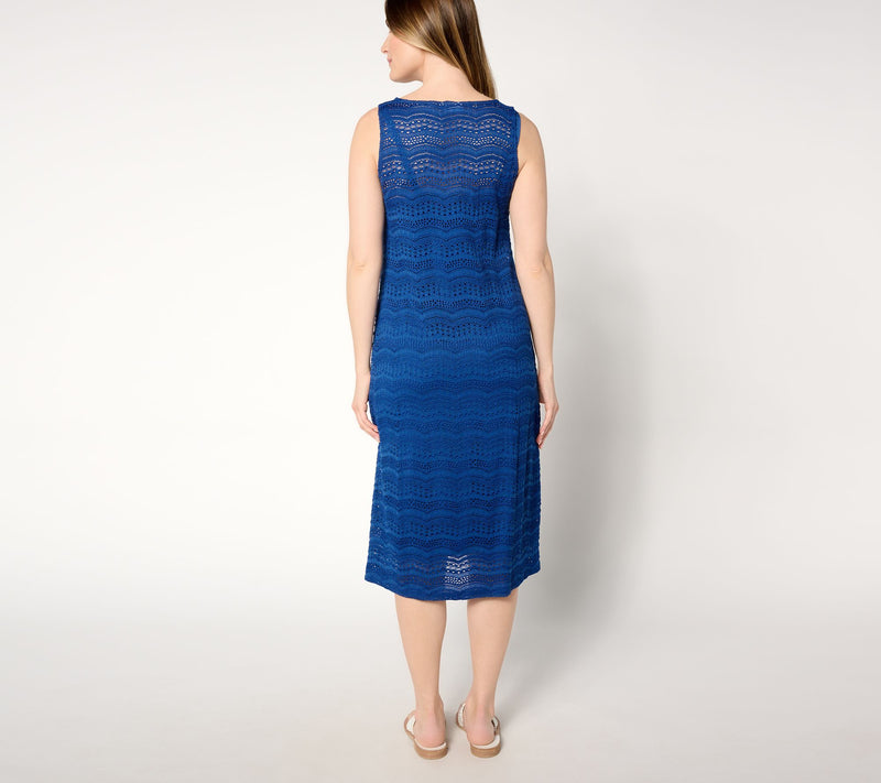 Susan Graver Passport Petite Knit Crochet Lace Midi Dress with Cami Slip — View 10