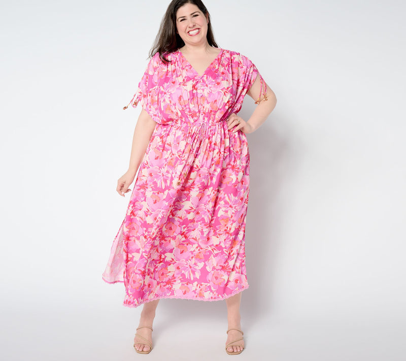 Susan Graver Passport Regular Woven Maxi Dress with Beaded Trim — Main view