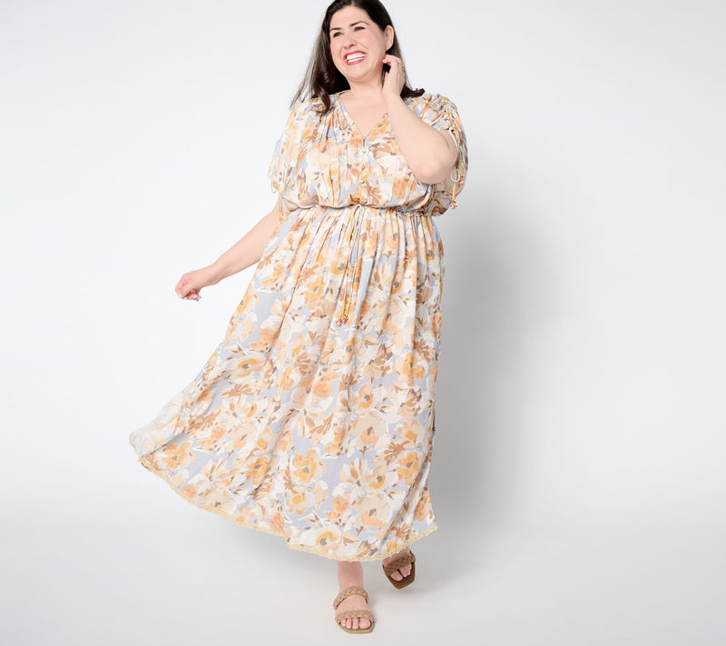 Susan Graver Passport Regular Woven Maxi Dress with Beaded Trim — View 5
