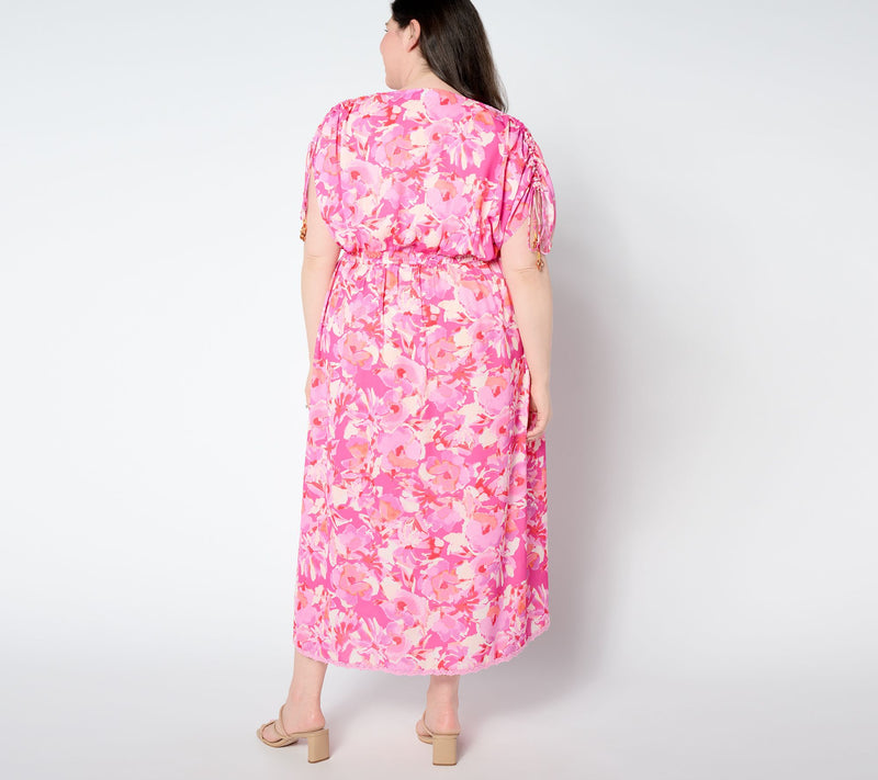 Susan Graver Passport Regular Woven Maxi Dress with Beaded Trim — View 8