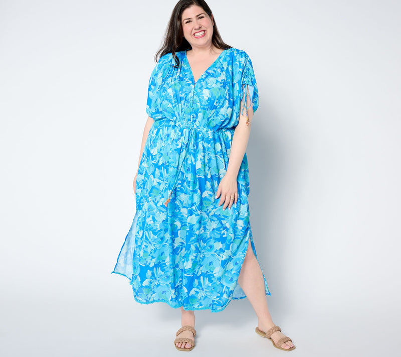 Susan Graver Passport Regular Woven Maxi Dress with Beaded Trim — View 7