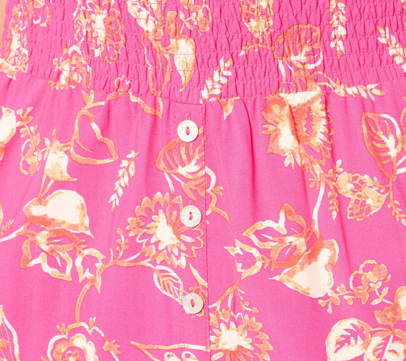 Susan Graver Passport Petite Printed Woven Button-Front Smocked Skirt — View 10