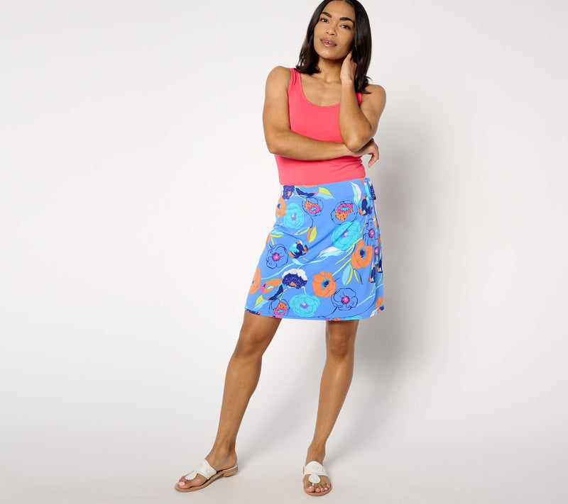 Susan Graver Printed Liquid Knit Skort with Tie Detail — View 3
