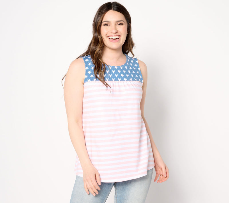 Denim & Co. Americana Favorite Jersey Stars & Stripes Swing Tank — Main view