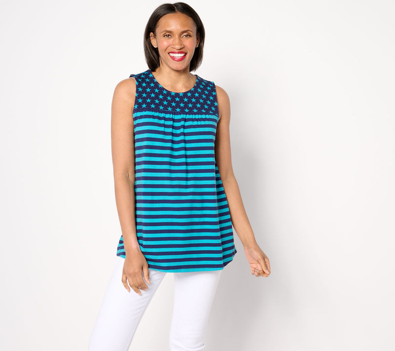 Denim & Co. Americana Favorite Jersey Stars & Stripes Swing Tank — View 9