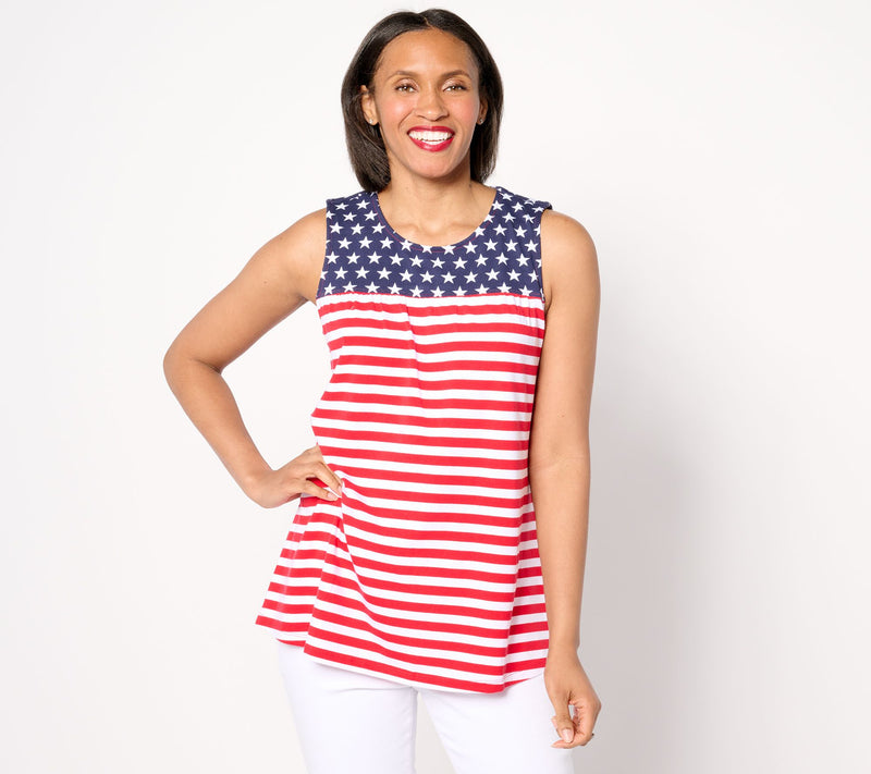 Denim & Co. Americana Favorite Jersey Stars & Stripes Swing Tank — View 7