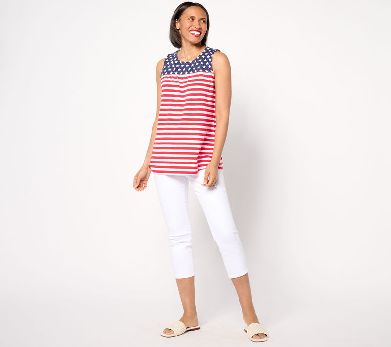 Denim & Co. Americana Favorite Jersey Stars & Stripes Swing Tank — View 13