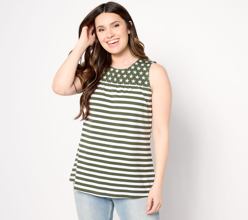 Denim & Co. Americana Favorite Jersey Stars & Stripes Swing Tank — View 11