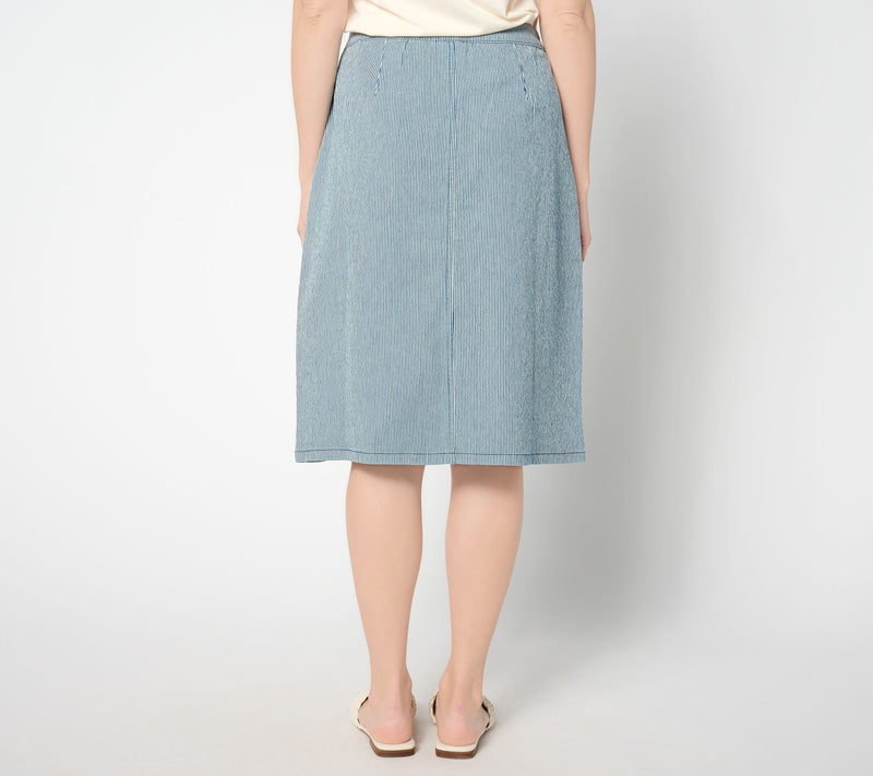Denim & Co. Petite Button Front Striped Denim Midi Skirt — View 6