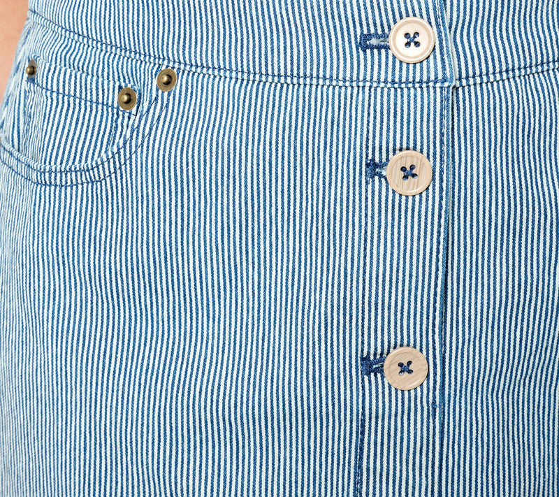 Denim & Co. Petite Button Front Striped Denim Midi Skirt — View 8