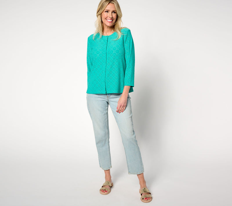 LOGO Layers by Lori Goldstein Stretch Eyelet Cardigan — View 11