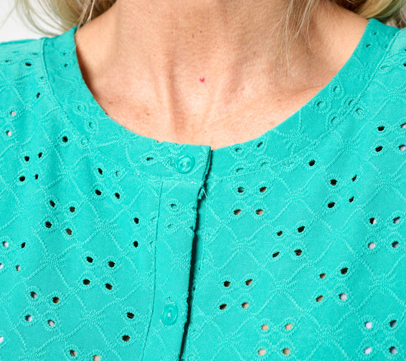 LOGO Layers by Lori Goldstein Stretch Eyelet Cardigan — View 12