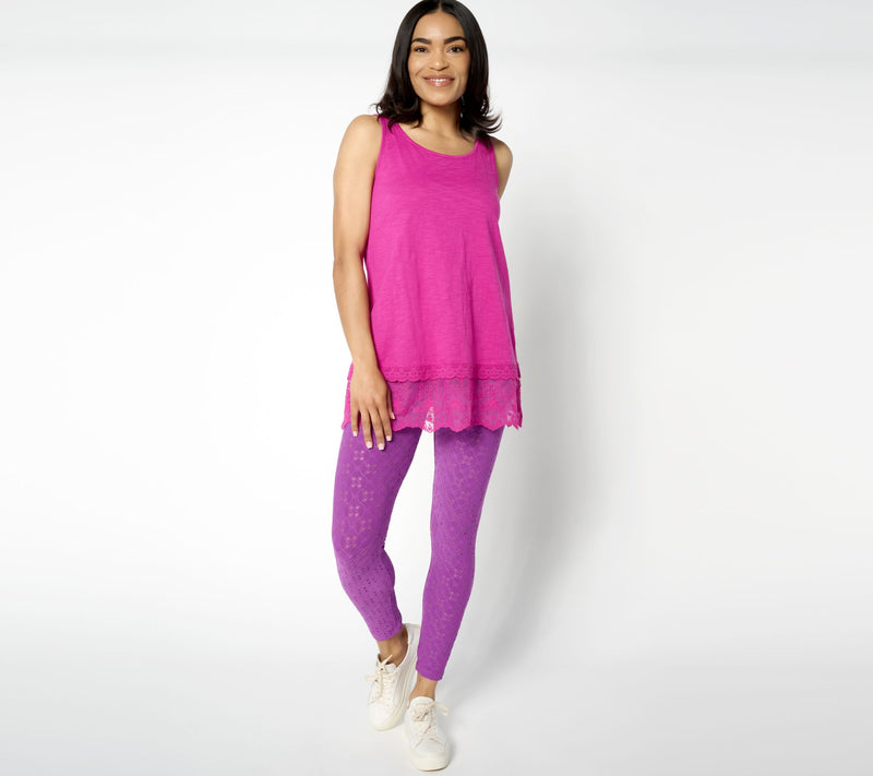 LOGO Layers by Lori Goldstein Regular Crop Stretch Eyelet Leggings — View 13