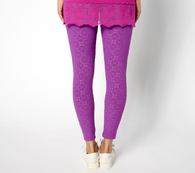 LOGO Layers by Lori Goldstein Regular Crop Stretch Eyelet Leggings — View 12
