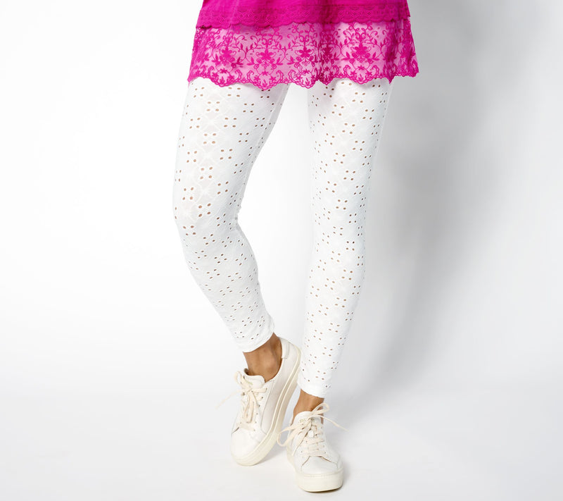 LOGO Layers by Lori Goldstein Petite Cropped Stretch Eyelet Leggings — View 3