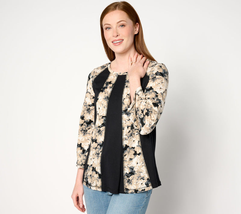 LOGO by Lori Goldstein Print and Solid Mix Scoop Neck Top — View 7