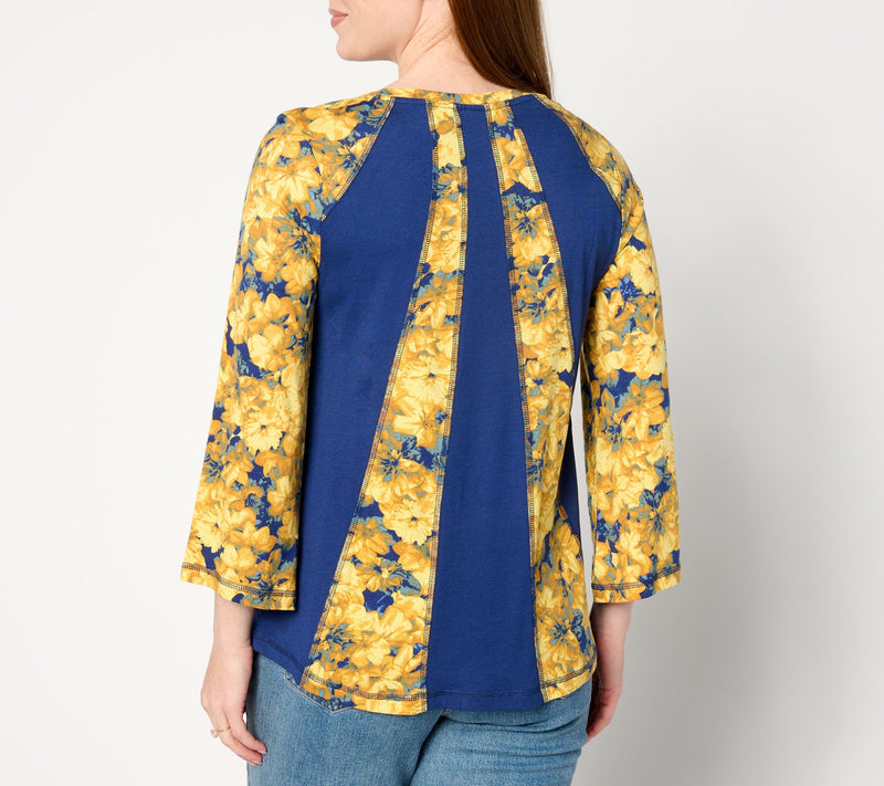 LOGO by Lori Goldstein Print and Solid Mix Scoop Neck Top — View 8