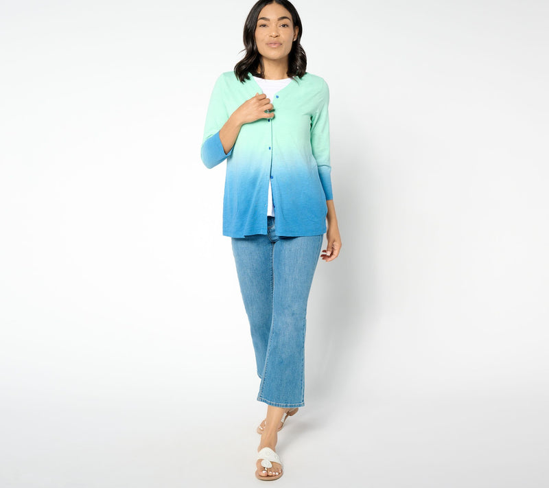 LOGO by Lori Goldstein Cotton Slub Dip Dye Cardigan — View 3