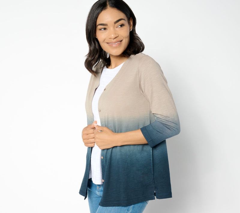 LOGO by Lori Goldstein Cotton Slub Dip Dye Cardigan — View 9