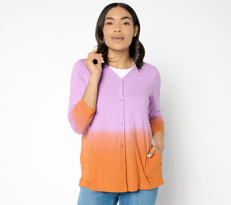 LOGO by Lori Goldstein Cotton Slub Dip Dye Cardigan — View 10