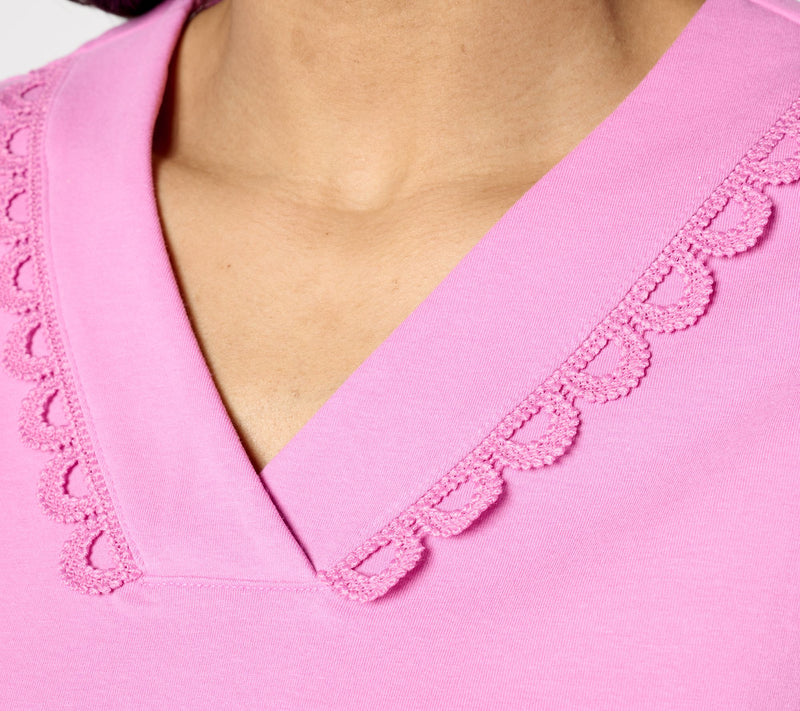 Denim & Co. Favorite Jersey V-Neck Flutter Sleeve Lace Top — View 4