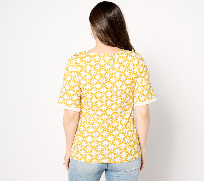 Denim & Co. Printed Favorite Jersey Boat Neck Top w/ Fringe — View 4