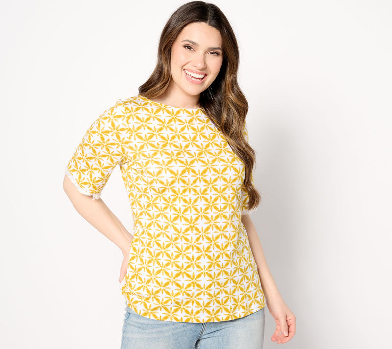 Denim & Co. Printed Favorite Jersey Boat Neck Top w/ Fringe — View 13