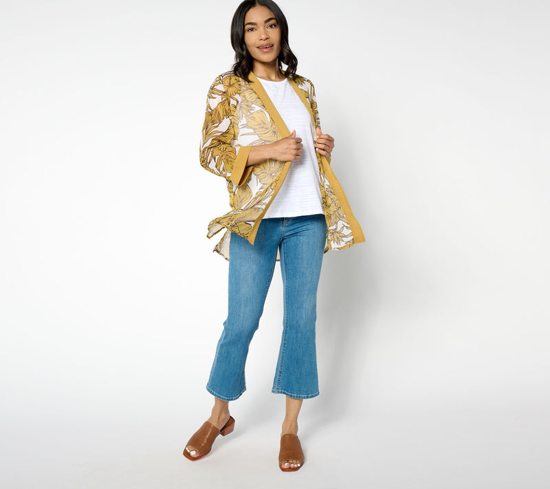 Denim & Co. Tropical Palm Printed Open Front Topper — View 3