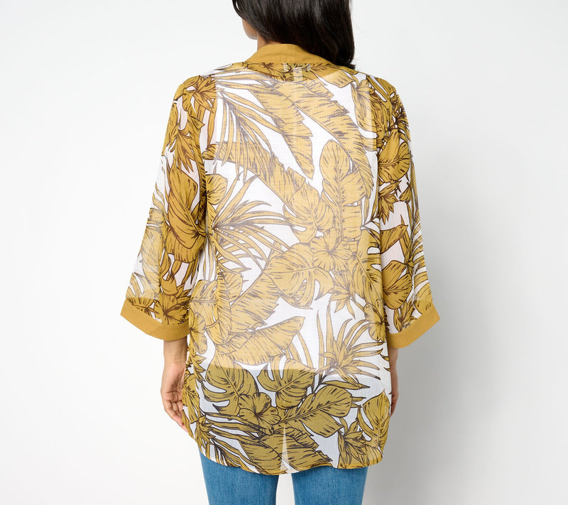 Denim & Co. Tropical Palm Printed Open Front Topper — View 2