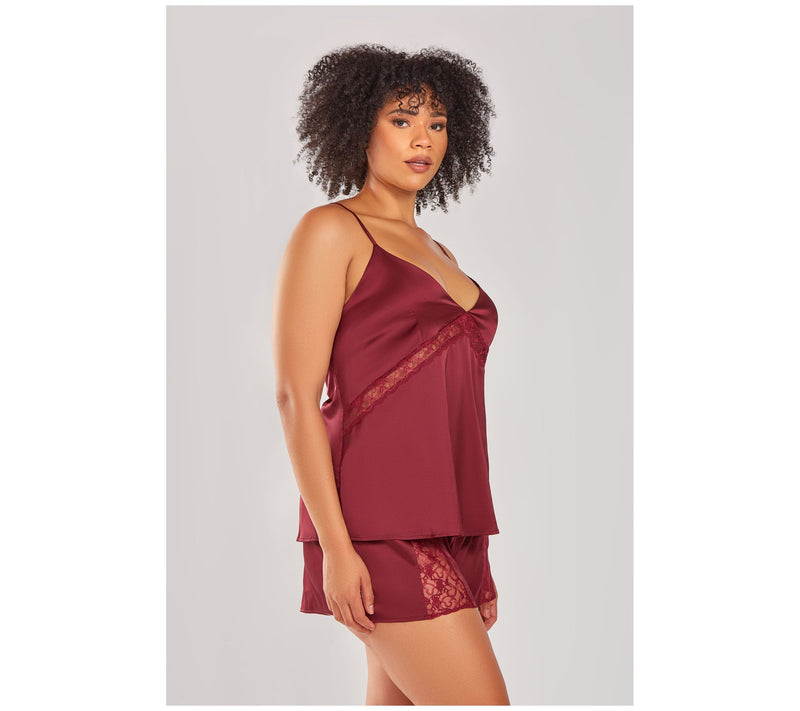 iCollection Stretch Satin with Lace Cami & Shor ts Set — View 8
