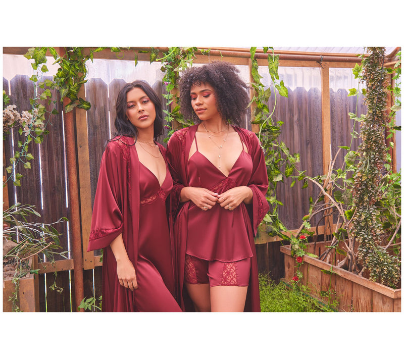 iCollection Stretch Satin with Lace Cami & Shor ts Set — View 10