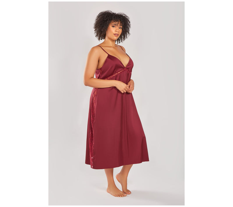 iCollection Stretch Satin with Lace Midi Gown — View 8