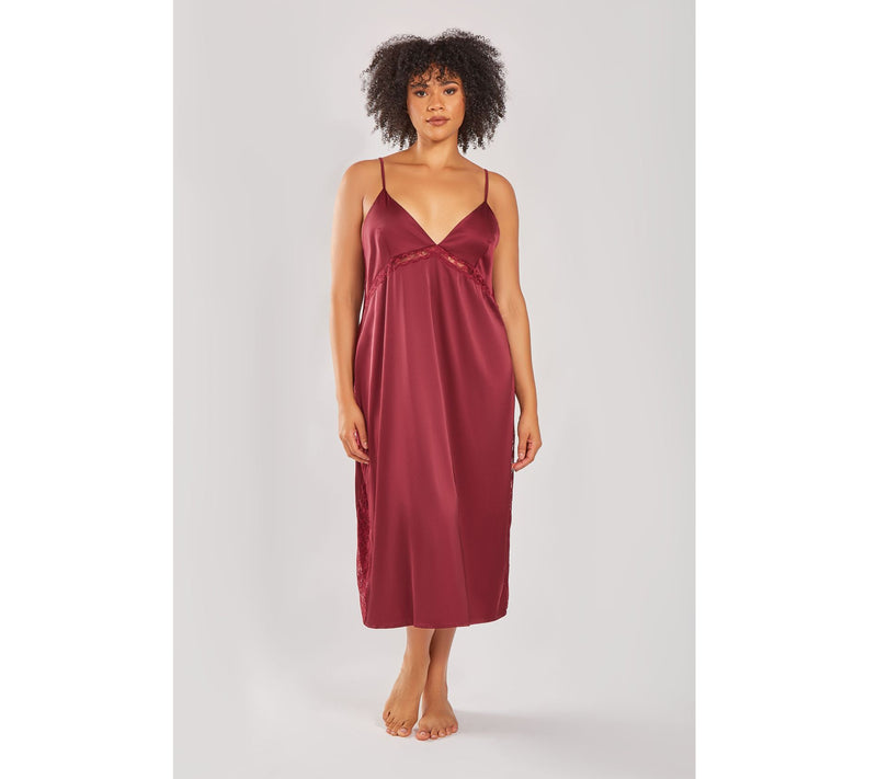 iCollection Stretch Satin with Lace Midi Gown — View 3
