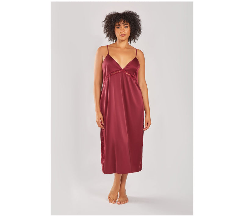 iCollection Stretch Satin with Lace Midi Gown — View 7