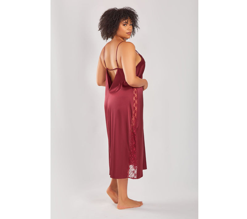 iCollection Stretch Satin with Lace Midi Gown — View 6