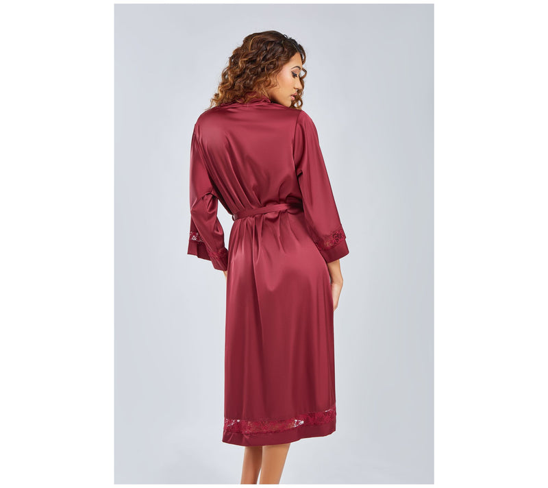 iCollection Stretch Satin with Lace Midi Robe — View 4