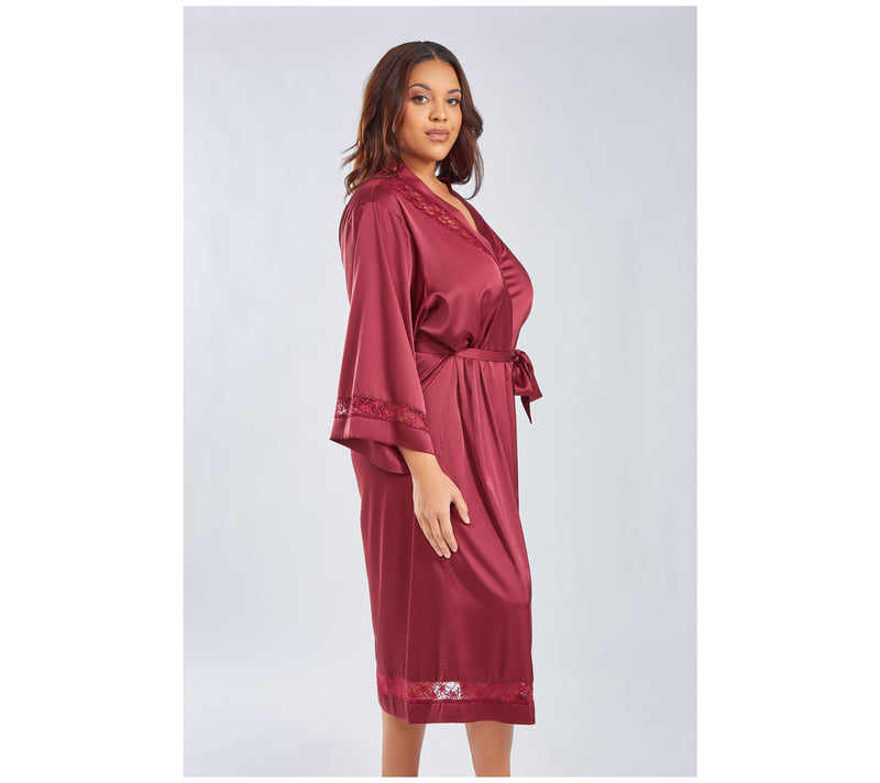 iCollection Stretch Satin with Lace Midi Robe — View 8