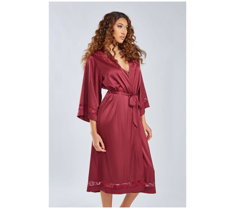 iCollection Stretch Satin with Lace Midi Robe — View 5