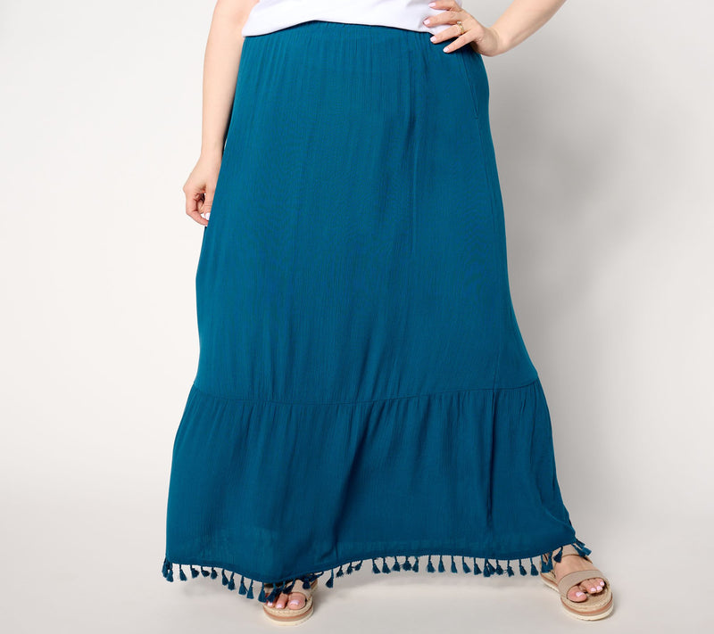 Denim & Co. Crinkle Crepe Tiered Tassel Skirt Skirt — View 9