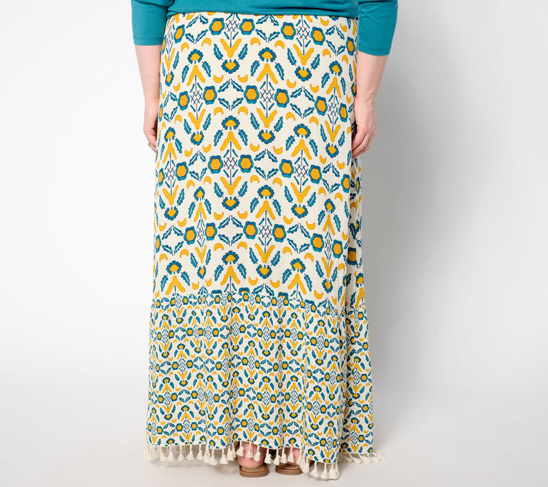Denim & Co. Crinkle Crepe Tiered Tassel Skirt Skirt — View 2
